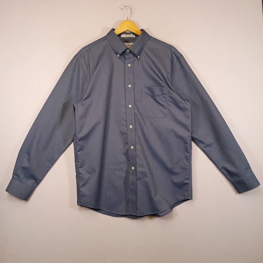 Classic L.L.Bean Mens 15.5-33 Blue Wrinkle Free Slightly Fitted Button Down